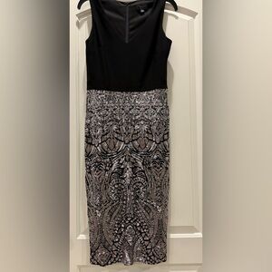 Chic Black Tank and Silver sequined  Midi Cocktail Dress